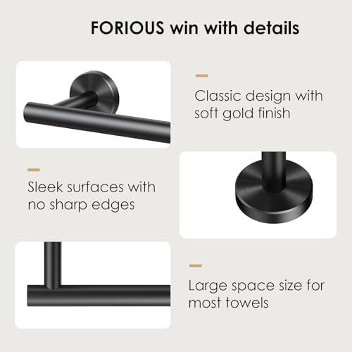 FORIOUS Towel Bar Towel Racks for Bathroom Wall 24" 2 Pack Matte Black - Image 5