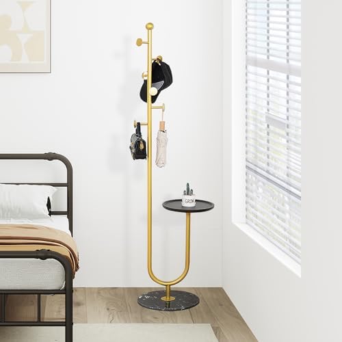 JIAYUEJU Coat Rack Freestanding with Table for Entryway (Gold) - Image 3