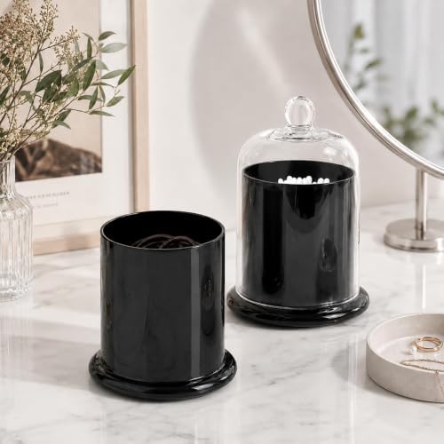 Qtip Holder Glass Apothecary Jars with Lids Bathroom Storage Black 2 Pack - Image 4