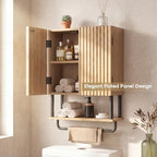 FerniTry Farmhouse Bathroom Wall Cabinet Fluted,Medicine Cabinet Over The Toilet Storage Cabinet with Adjustable Shelf, Wood Wall Mounted Storage Cabinet Organizer (Oak, Small) - Image 3