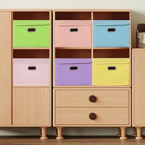 STOREONE Fabric Storage Cube Bins Foldable Organizer Container Collapsible Basket with Lids and Metal Handles, for Home, Bedroom, Closet 3 Pcs (multicolour-pink) - Image 4
