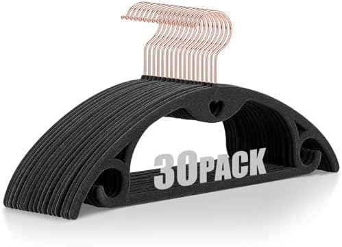 Velvet Hangers Felt Clothes Hangers 30 Pack Black Grey/18 XL by IEOKE