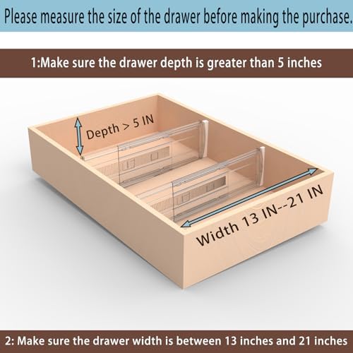 6 Pack 5" High Clear Adjustable Drawer Dividers Clothes,Expandable 13-21" - Image 2