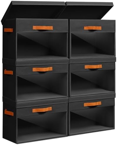 Homsorout Large Storage Bins with Lids - 6 Pack Foldable Decorative Organizers with Clear Windows & Handles, Cube Storage Organizers for Clothes, Blankets, Sweaters, CD, Black by Homsorout