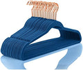 MIZGI Velvet Hangers 50 Pack Non Slip Mediterranean Blue Rose Gold Hooks by MIZGI