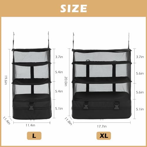 Surblue Hanging Closet Storage Bag Collapsible 3-Shelf Washable Oxford Fabric with 2 Hooks (XL 17.71 * 11.81 * 20in, Black) - Image 5