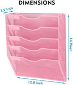 EASEPRES Magnetic 5 Pocket Mesh Hanging File Organizer, Wall Mounted Mail Paper Document Folder Holder, Clipboard Storage Organization Magazine Rack with Nametag Label for Office Home School, Pink - Image 3