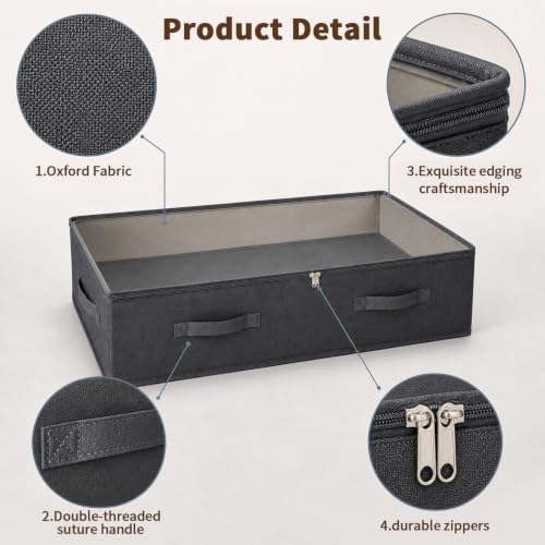 90L Under Bed Storage Bags, 600D with Clear Lids, 4 Pack, Black - Image 4