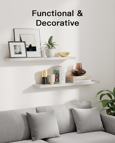 Amada Paulownia Wood Floating Shelves for Wall, Set of 4, White - Image 3