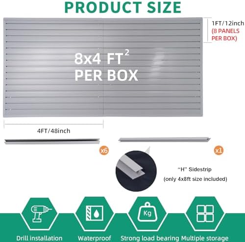 FRAYSCENT Slat Wall Paneling Garage Slat Wall Storage Systems Slatwall Panels Power Tool Organizer Wall Mount, PVC Garage Storage & Organization Products Slate Board (Grey, 4ft x 8ft) - Image 5