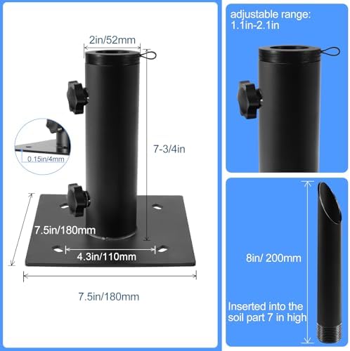 Bolt on Umbrella Base, In Ground Umbrella Stand for Lawn Concrete Mount - Image 2