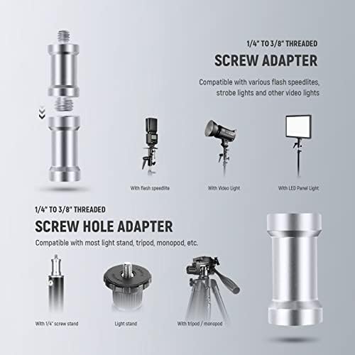 NEEWER Camera Flash Bracket H Type Mount with Umbrella Softbox Holder, 180° Swivel Adjustable Metal Light Stand Adapter with 1/4" to 3/8" Screw Adapter for Speedlite LED Light Stand Tripod (2 Pack) - Image 4