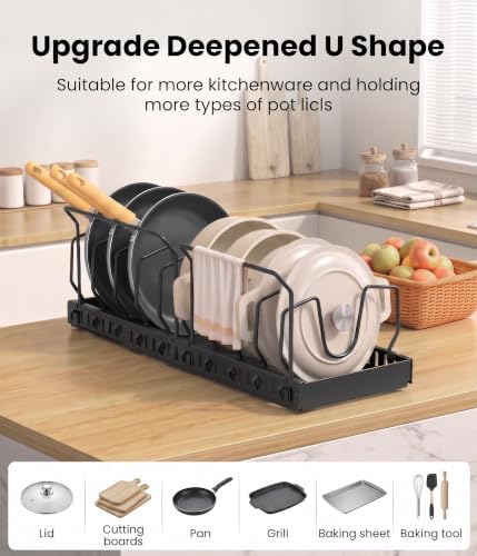 2 Pack Pots and Pans Organizer Under Cabinet, 10 Dividers Pot Lid Organizer - Image 2