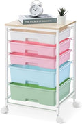 SYKIARIOL Utility Cart with 5 Drawers with Wooden Top, Rainbow by SYKIARIOL