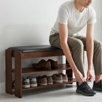 Shoe Bench with Cushion, Solid Wood 2 Tier Adjustable Storage Shoe Bench Rack for Entryway, Bedroom, Closet, Living Room, Hallway - Image 3