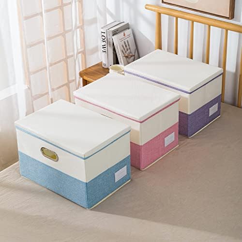 PRANDOM Collapsible Storage Bin with Lid [3-Pack] Fabric Foldable Storage Box Organizer Container Basket Cube with Cover for Home Bedroom Closet Office Nursery Blue&Cream(14.9x9.8x9.8) - Image 7