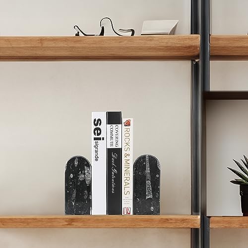 Koville Moroccan Natural Marble Bookends for Shelves, Decorative Book Ends, 7lbs Heavy-Duty Marble Book Holders, Bookshelf Apartment Decor for Normal Books/CD/Video Games(Black Fossil) - Image 5