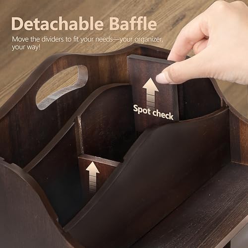 Rebee Vision Acacia Wood Mail Organizer for Desk Room Decor, Dark Brown - Image 6