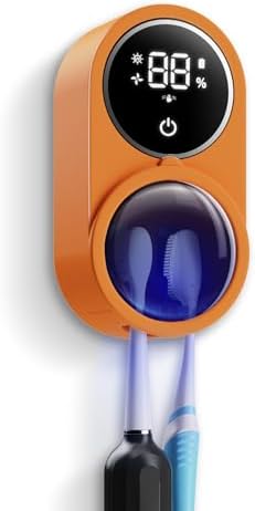 Wall-Mounted Toothbrush Holder for Bathroom, Proximity Sensor Toothbrush Cleaner, Compatible with Most Toothbrush Models, LED Smart Screen, Heating Film Drying, Rechargeable (04Orange) by Unknown