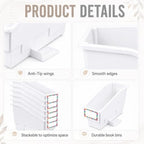 gisgfim 12 Pcs Non-Tip Book Bins with Stabilizer Wings (White) - Image 3