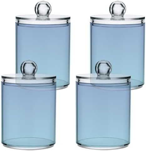 4 Pack Qtip Holder Dispenser with Lids,Blue Gradient 3 Storage Containers,Bathroom Canisters Organizer for Cotton Ball,Cotton Swab,Cotton Round Pads,Floss 21214681 by Unknown