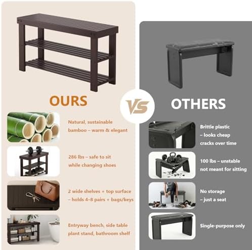 Sweetcrispy 3-Tier Shoe Rack Bench for Entryway, 35 Inches, Brown - Image 6