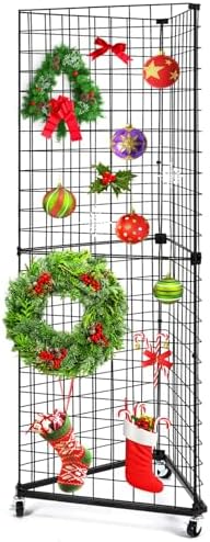 GADFISH Triangular Gridwall Panel Display Stand, Black Triangle Wire Grid Tower with Base and Casters, 24" x 68" Rolling Grid Wall, Panel Stand for Home Organization, Retail, Trade Show, Vendor by GADFISH