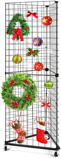 GADFISH Triangular Gridwall Panel Display Stand, Black Triangle Wire Grid Tower with Base and Casters, 24" x 68" Rolling Grid Wall, Panel Stand for Home Organization, Retail, Trade Show, Vendor by GADFISH