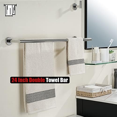 JQK Chrome Towel Bar, 24 Inch 304 Stainless Steel Thicken 0.8mm Double Bath Towel Rack for Bathroom, Towel Holder Polished Chrome Wall Mount, Total Length 27.16 Inch, TB100L24-CH - Image 5