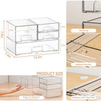 Yieach 4 Pack Clear Stackable Storage Drawers,Acrylic Drawer Organizer for Medicine,Palettes,Hair Accessories and Makeup Organizer,Plastic Drawers for Cabinet,Office,Desk,Bathroom Storage Containers - Image 3