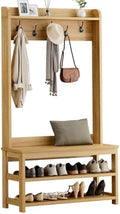 Hall Tree with Bench and Shoe Storage, 31.5” Coat Rack Entryway Organizer by Lulive