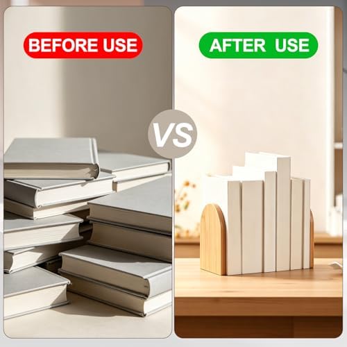 Chunful 8 Pcs Modern Bamboo Book Ends for Shelves Decorative Boho Bookends Book Shelf Organizer Minimalist Design Stopper to Hold Books for Boho Home Office (5.5 * 3.75 * 2.25inch) - Image 5