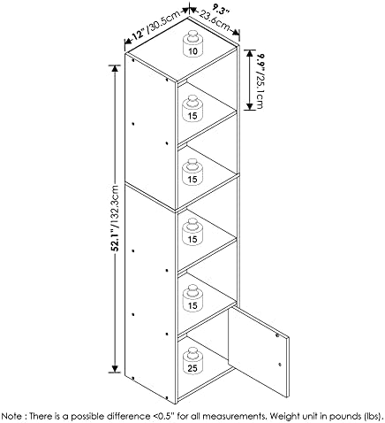Furinno LUDER Book Shelf, 5-Tier Modern Bookshelf, Bookcase with 1 Door Storage Cabinet, 9.3 x 12 x 52, for Organization and Storage, for Living Room, Bedroom, Home Office, French Oak - Image 3