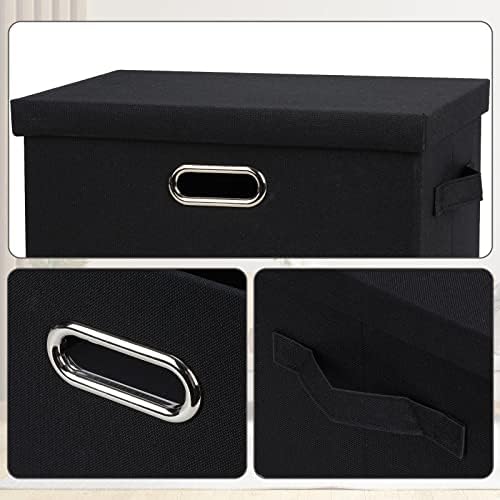 Graciadeco Medium 15" 21 Quart Collapsible Stackable Storage Bins with Lids, 5 Packs Black Foldable Fabric Closet Storage Boxes with Lids, Lidded Heavy-duty Linen Baskets(15x11x8) - Image 6