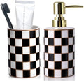 Bathroom Toothbrush Holder Set, Ceramic Checkered Soap Dispenser and Tooth Brush Holder Set, Modern Bathroom Accessories Sets Countertop, Black and White Checkered Bathroom Decor Set (Black) by XYQXYQ