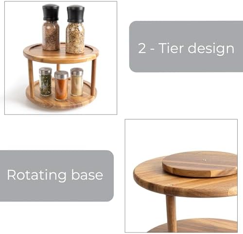 Smart Design 2-Tier Acacia Turntable Lazy Susan - Image 5