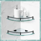 Crowye 4 Pcs Corner Shower Shelf 2-tier Glass Corner Shelf Stainless Steel Wall Mounted Bathroom Organizer for Storing Shower Gel Shampoo Brush, 9.25 Inches (Black) - Image 4
