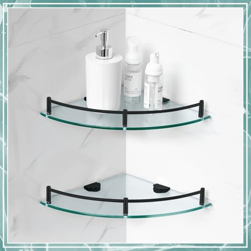 Crowye 4 Pcs Corner Shower Shelf 2-tier Glass Corner Shelf Stainless Steel Wall Mounted Bathroom Organizer for Storing Shower Gel Shampoo Brush, 9.25 Inches (Black) - Image 4