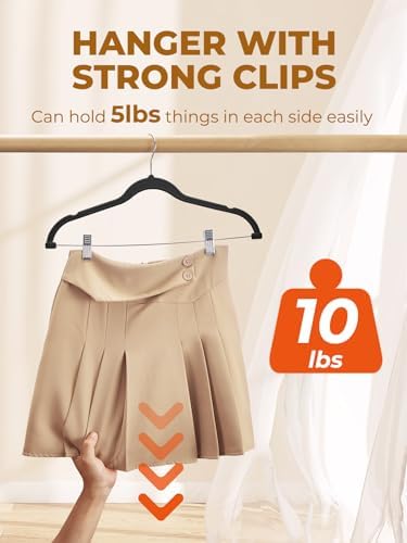 HOUSE DAY Velvet Skirt Hangers 48 Pack, Black Hanger with Adjustable Clips - Image 3