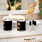 Fustylead 4 Pack Happy Halloween Skull Ghost Pumpkin on Black Background Plastic Apothecary Jar Set for Cotton Swab, Ball, Pad, Floss, Qtip Holder Dispensers for Bathroom Storage Organizer - Image 6