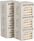 FHSQX 6 Pack Foldable Storage Bins for Clothes Clothes Storage Bins with Metal Frame Stackable Storage Box with Lid (Cream White, 16.5x12.2x12.2 inch (40L)) by FHSQX