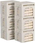 FHSQX 6 Pack Foldable Storage Bins for Clothes Clothes Storage Bins with Metal Frame Stackable Storage Box with Lid (Cream White, 19.7x15.7x13.8 inch (70L)) by FHSQX