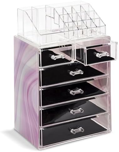 Sorbus Makeup Organizer, 6-Drawer Acrylic 2-Piece Set (Tie Dye) by Sorbus