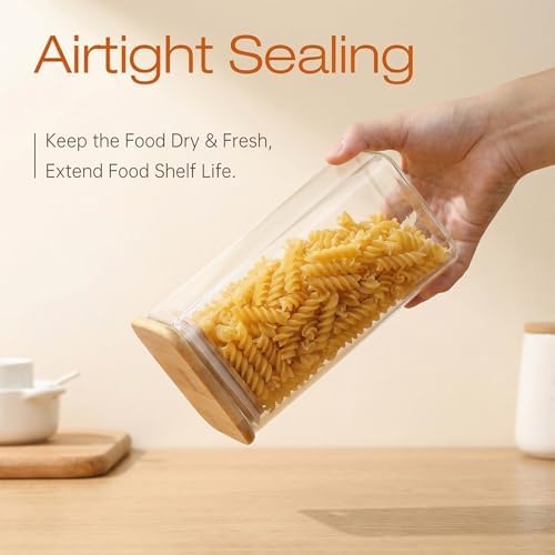42 oz & 27 oz Square Glass Food Storage Containers with Bamboo Lids, 4 Pack - Image 5