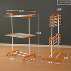 Happer Premium Clothes Stand for Drying with Wheels Portable 2 Layer Rack for Balcony Foldable Wings 14 Hanger Rods Anti Rust Steel Metal (Orange Compact Jumbo) - Image 5