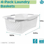 Home Logic 1.5 Bushel Plastic Laundry Basket Front Load, Large Laundry Hamper with Handles, Ventilated Clothes Organizer for Bedroom Bathroom Closet, 4 Pack, White - Image 2
