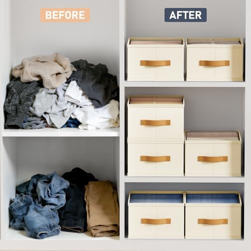 DIMJ Wardrobe Clothes Organizer - Foldable Closet Drawer Organizer Dividers for Jeans, Pants, Sweater, T Shirt, Storage Bins with Handles for Shelf - Image 4