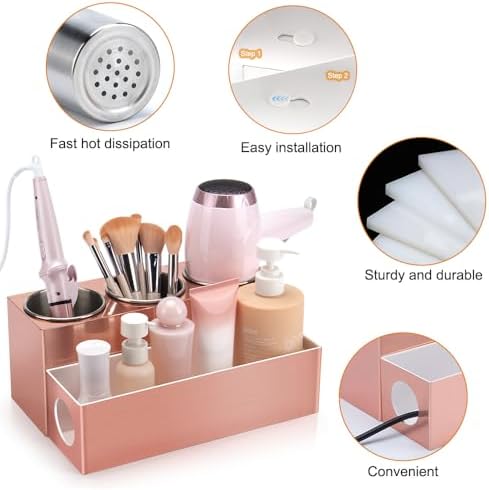GFWARE Hot Hair Styling Tool Organizer with 3 Stainless Steel Cups, Pink - Image 6