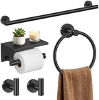 TURS Matte Black 5-Piece Bathroom Hardware Set Towel Bar Set SUS304 Stainless Steel Towel Racks for Bathroom Wall Mounted, 23.6-Inch by TURS