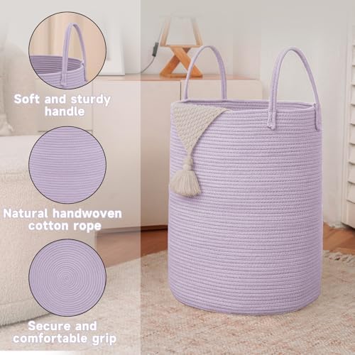 JMvicyroam 100L Cotton Rope Laundry Basket Hamper, Purple - Image 6